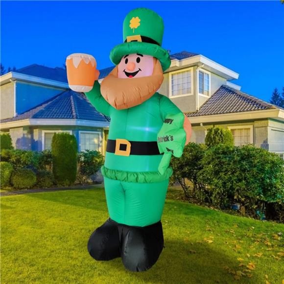 8 Foot St Patricks Day Inflatable‎ Leprechaun Decorations Outdoor with LED Light - Picture 1 of 7